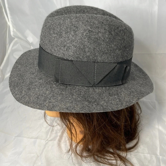RAFFAELLO BETTINI Grey Felt Wool Fedora Hat Orgami Fold Ribbon & Band Italy S - Picture 2 of 7